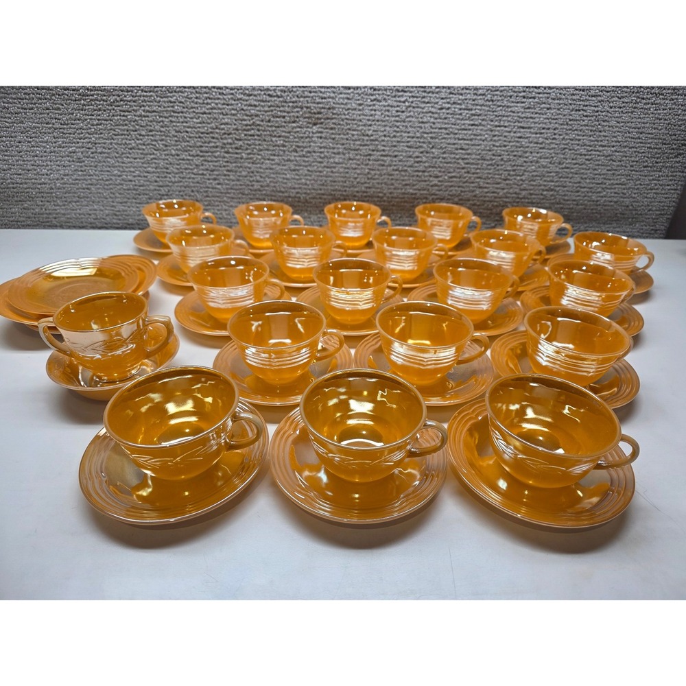 Fire-King Peach Lustre Laurel Tea Cup Saucer Set Anchor‎ Hocking Milk Glass 38pc